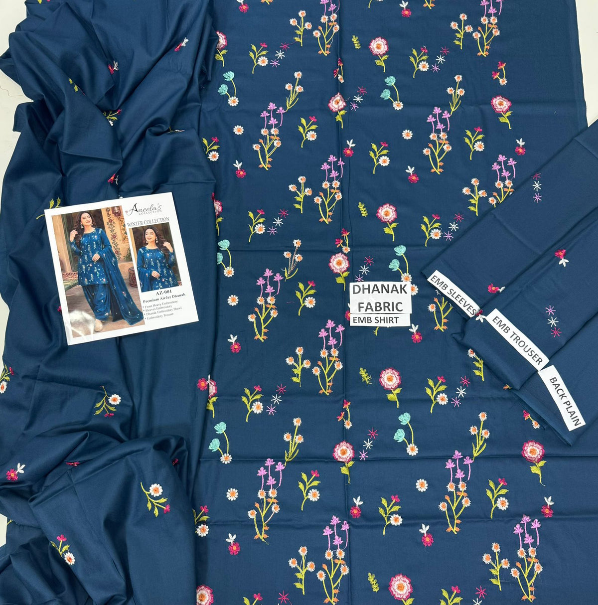 Indian Boti 3 Piece Winter Collection – Dhanak Air Jet Embroidered Suit | Code 001