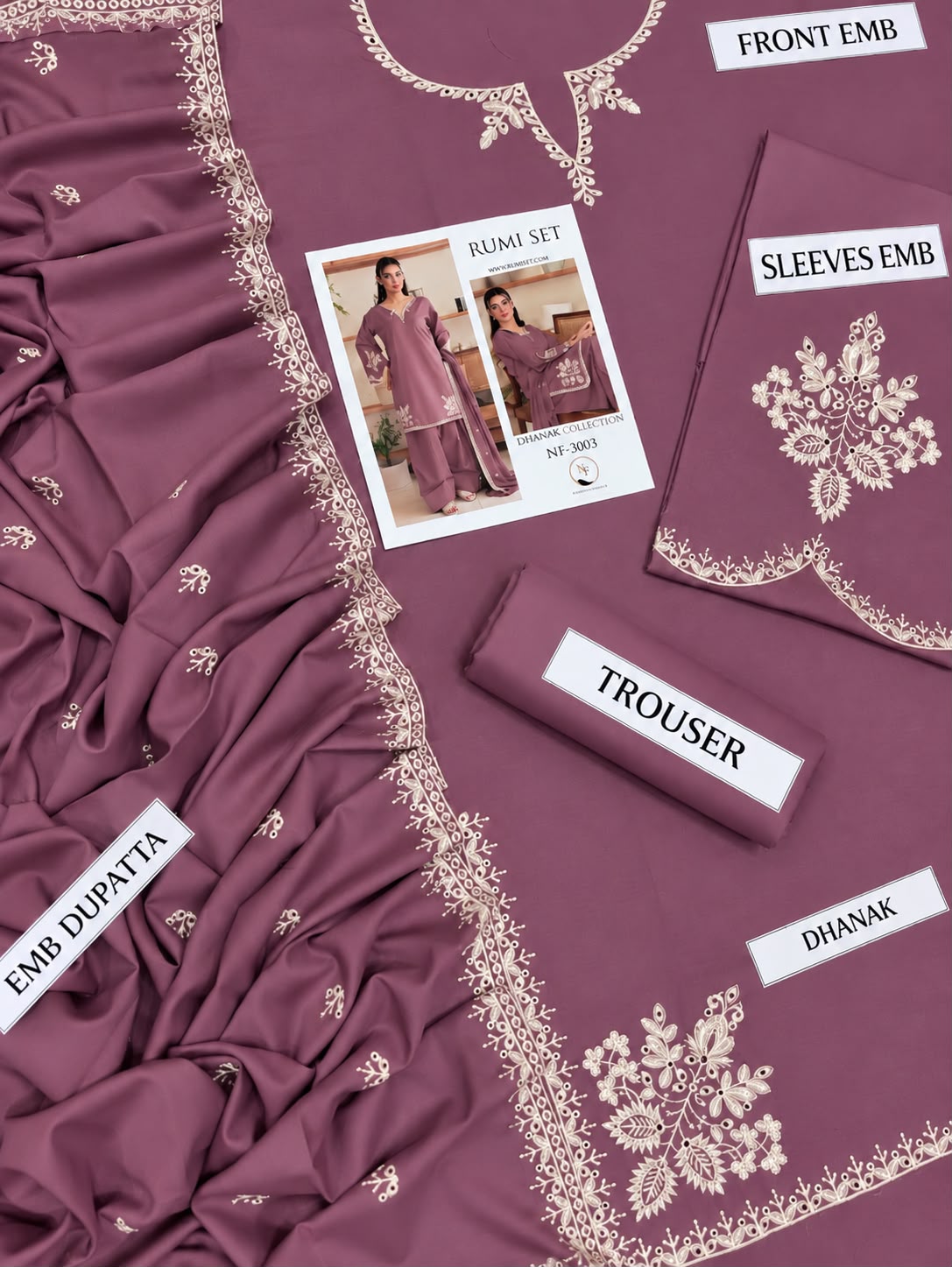 Rumi Set D#3003 – Premium Air-Jet Dhanak 3-Piece Embroidered Suit | Winter Collection 2026–27