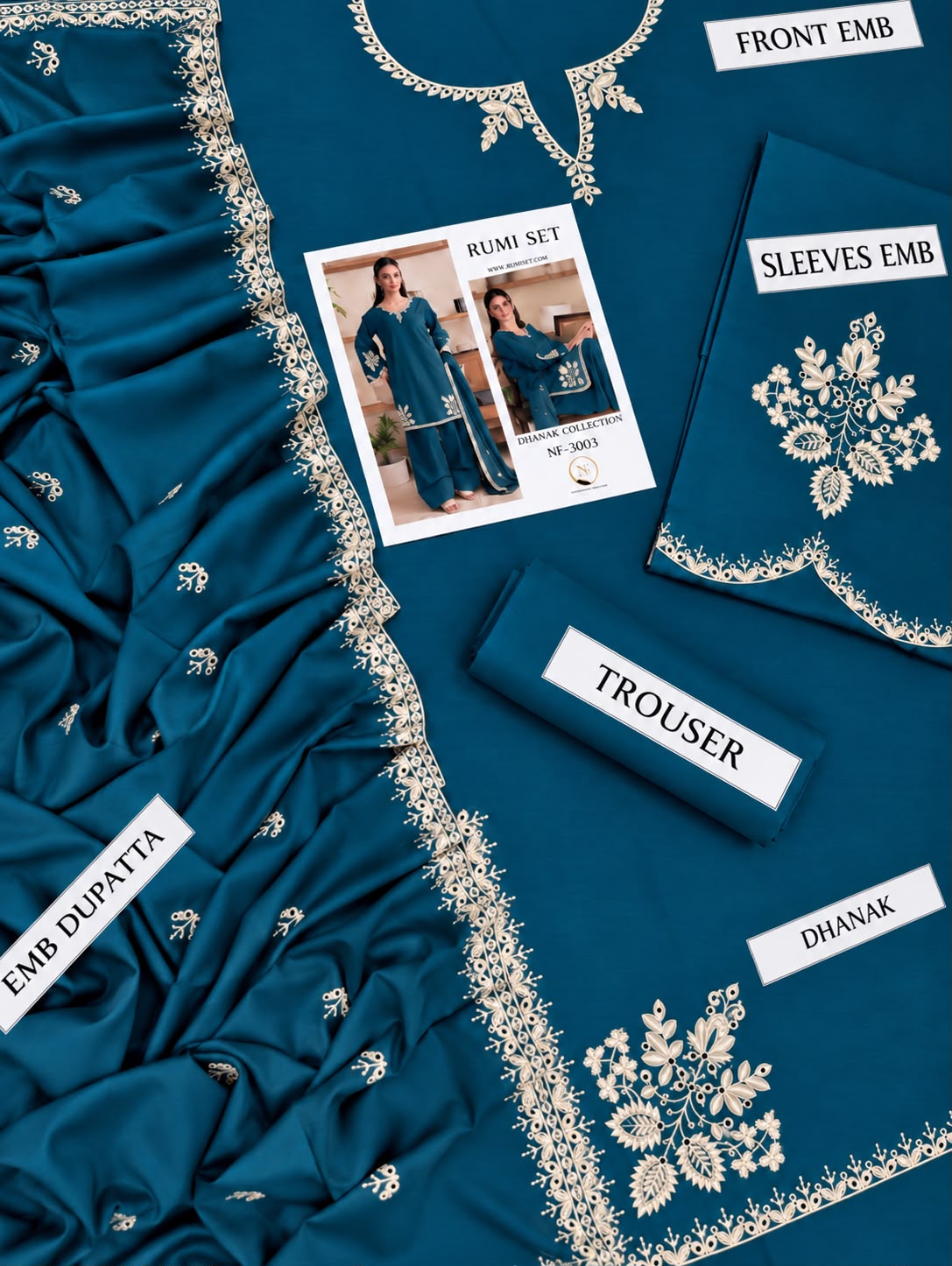 RUMI SET Dhanak 3-Piece Embroidered Suit – Winter Collection 2026–2027 | D# 3003