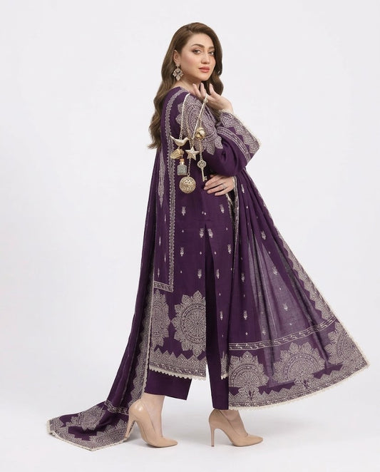 Aneela’s 6211 Premium Dhanak 3 Piece Embroidered Winter Suit with Twill Wool Shawl