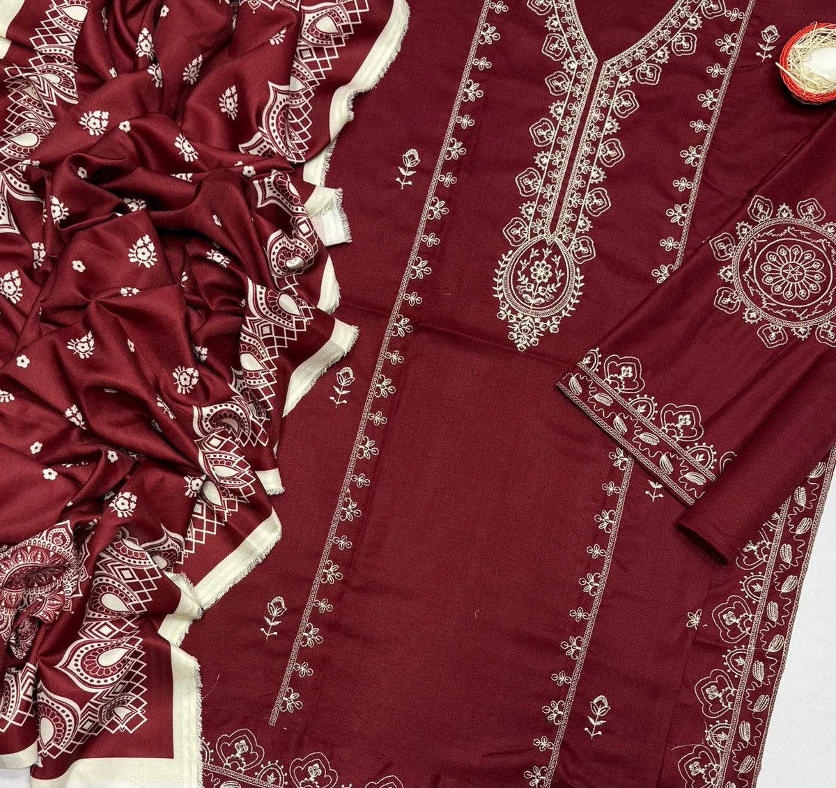 Aneela’s 6211 Premium Dhanak 3 Piece Embroidered Winter Suit with Twill Wool Shawl
