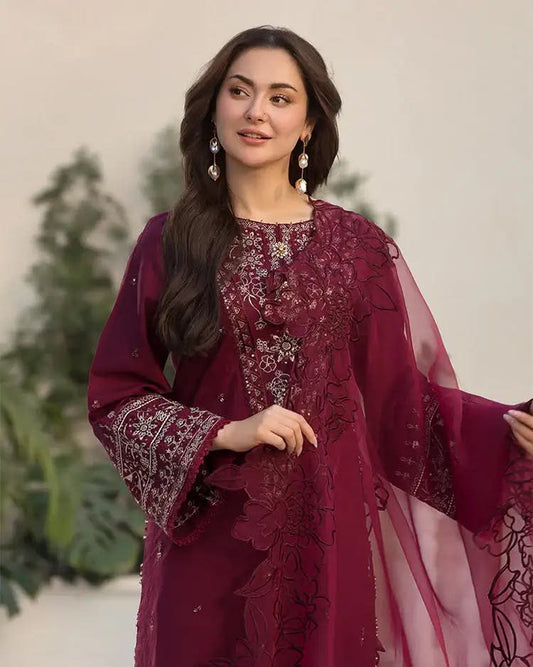Qalamkar 5210 Premium Dhanak Heavy Sequence Embroidered 3 Piece Winter Suit with Shawl