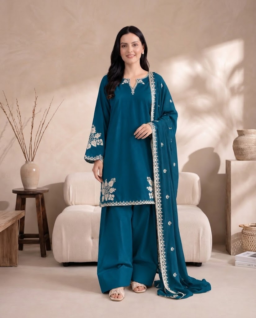 RUMI SET Dhanak 3-Piece Embroidered Suit – Winter Collection 2026–2027 | D# 3003
