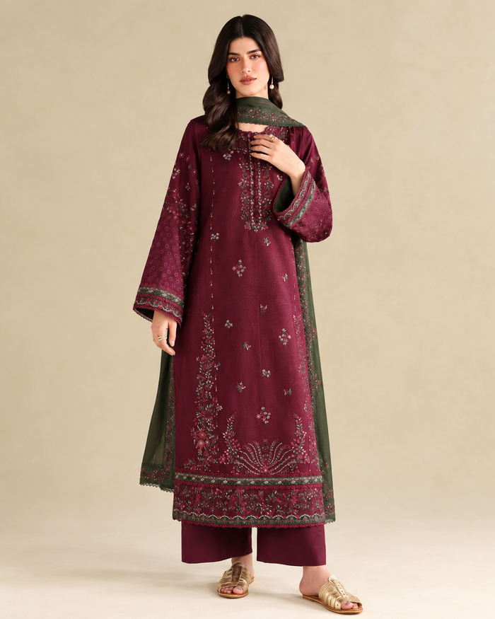 Maria B 1452 – Premium Air-Jet Dhanak 3-Piece Embroidered Suit | Winter Collection 2026–27