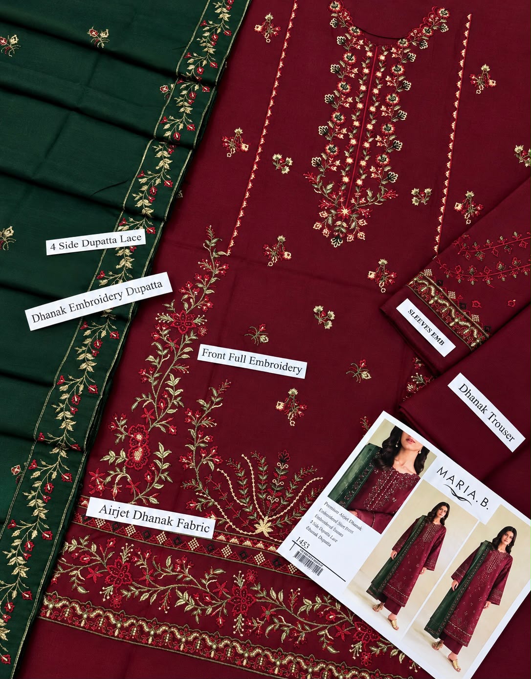 Maria B 1452 – Premium Air-Jet Dhanak 3-Piece Embroidered Suit | Winter Collection 2026–27