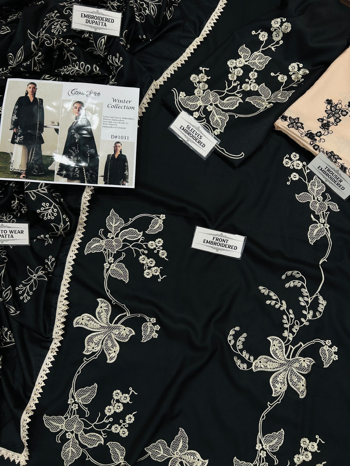 Cross Stitch Premium Air-Jet Dhanak 3PC Embroidered Winter Suit | NF-1031