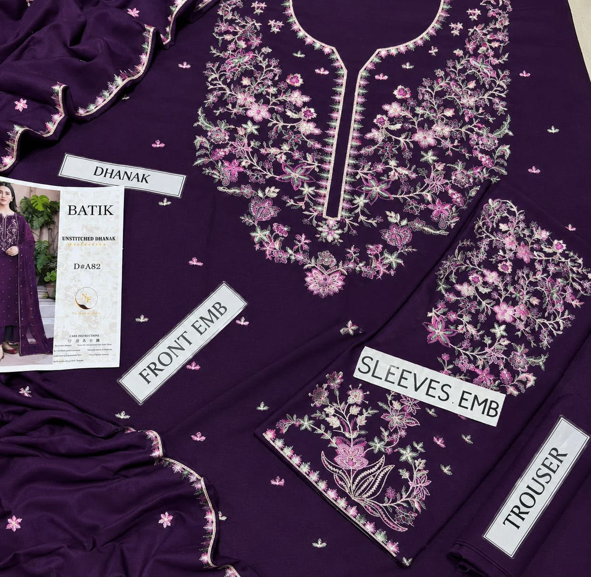 Batik Winter Dhanak 3PC Embroidered Suit | Premium Air-Jet Pure Dhanak Collection 2026-27