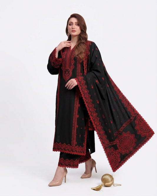 Aneela’s 1426 Premium Airjet Dhanak 3 Piece Winter Suit with Digital Wool Shawl