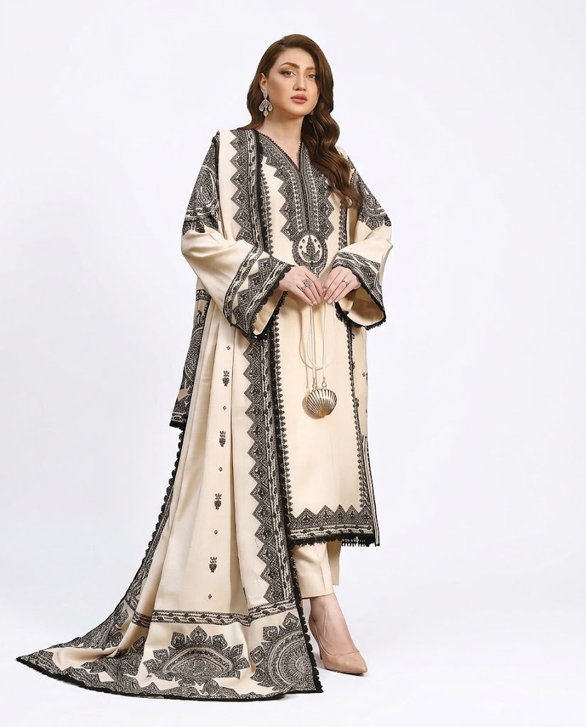 Indian Boti 3 Piece Winter Collection | Dhanak Air Jet Embroidered Suit