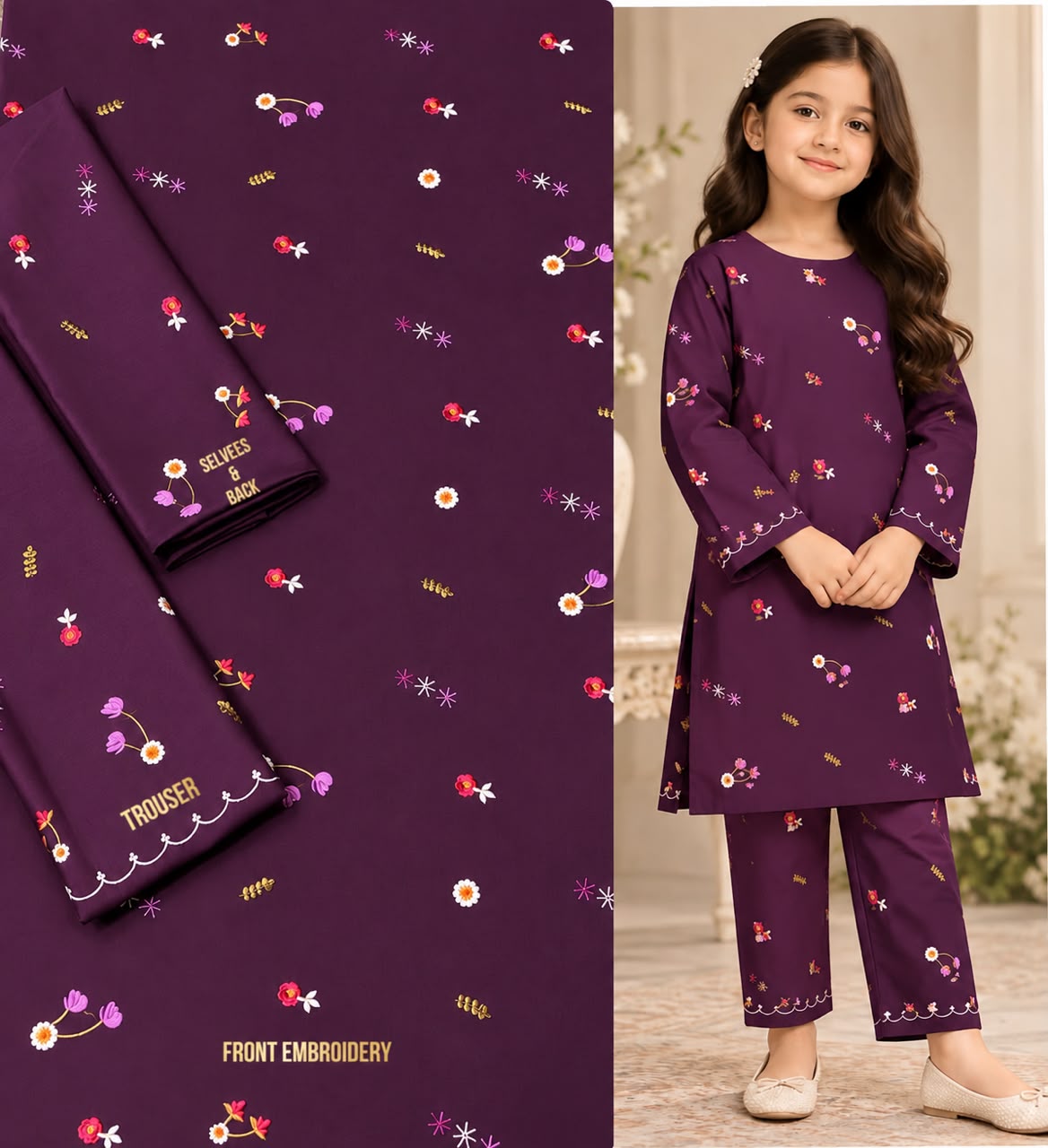 BAREEZE EMBROIDERED DHANAK – KIDS COLLECTION