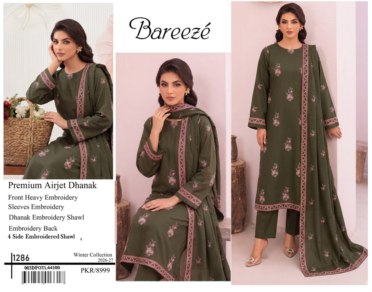 Bareeze Premium Airjet Dhanak 3PC Embroidered Winter Suit