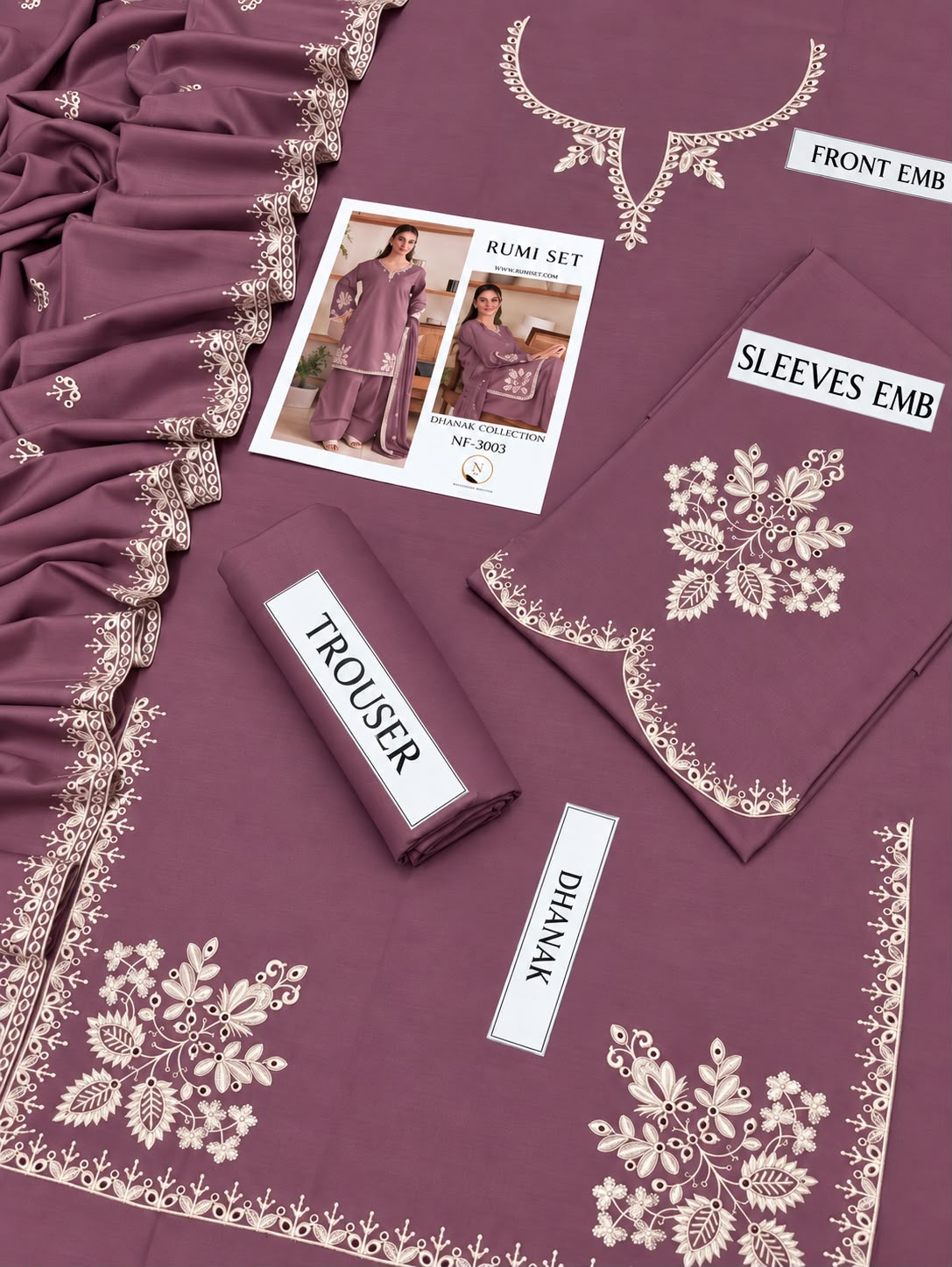 Rumi Set D#3003 – Premium Air-Jet Dhanak 3-Piece Embroidered Suit | Winter Collection 2026–27
