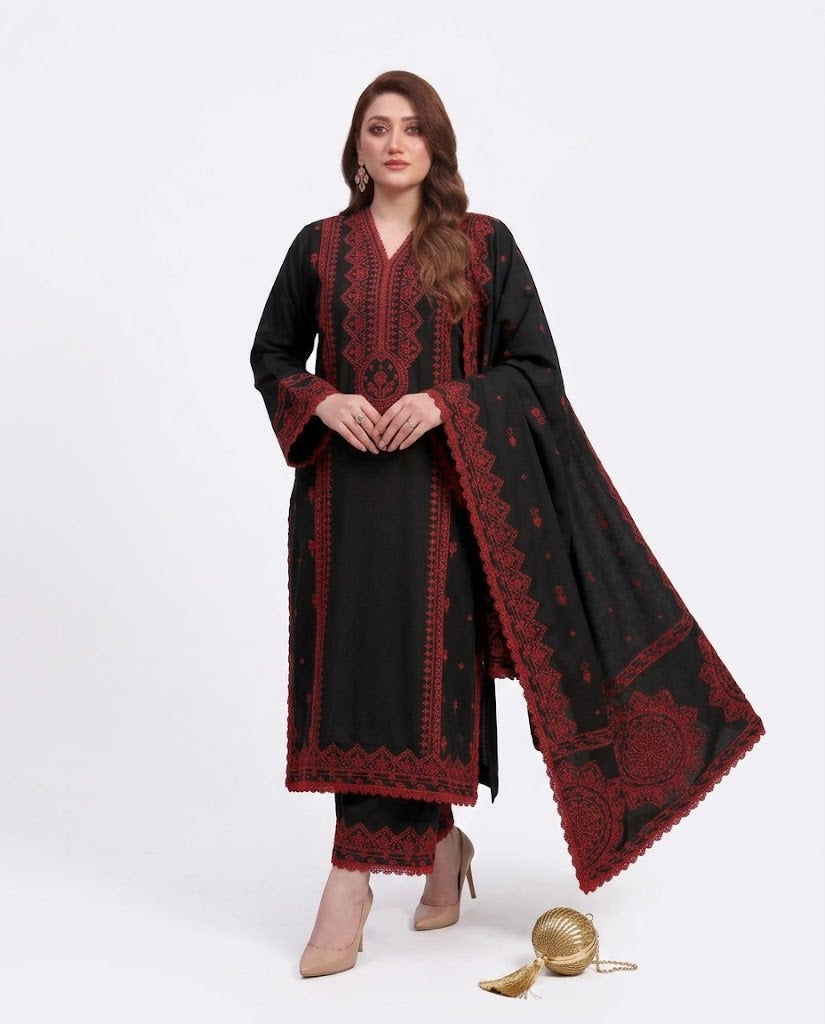 Aneela’s 1426 Premium Airjet Dhanak 3 Piece Winter Suit with Digital Wool Shawl