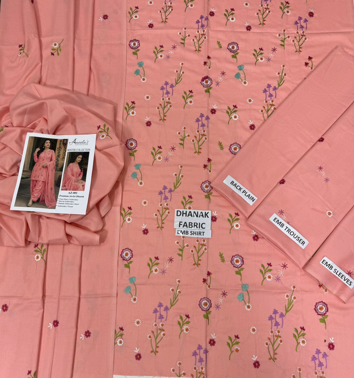 Indian Boti 3 Piece Winter Collection – Dhanak Air Jet Embroidered Suit | Code 001