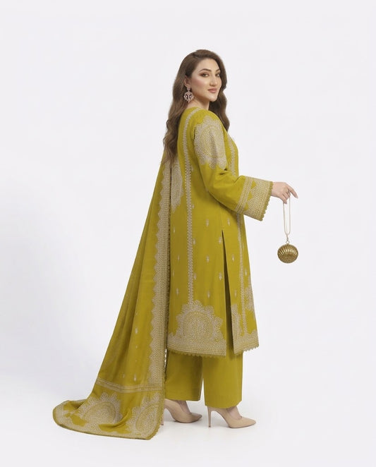 Aneela’s 6211 Premium Dhanak 3 Piece Embroidered Winter Suit with Twill Wool Shawl