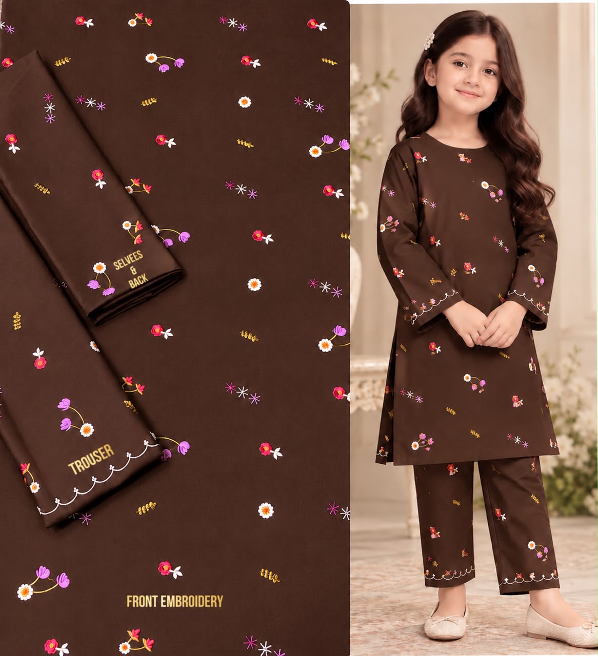 BAREEZE EMBROIDERED DHANAK – KIDS COLLECTION