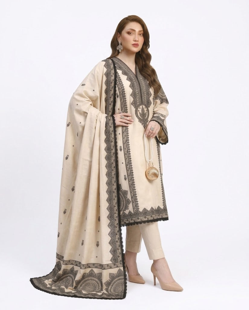 Indian Boti 3 Piece Winter Collection | Dhanak Air Jet Embroidered Suit