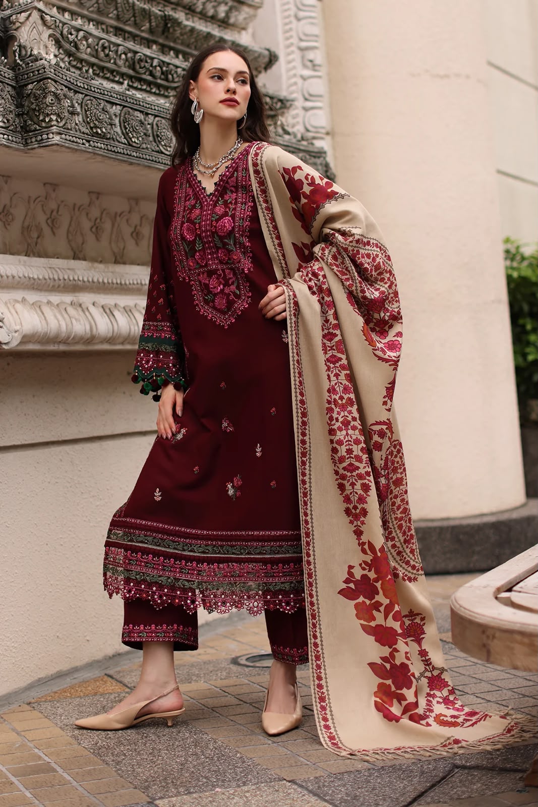 CHARIZMA Premium Dhanak 3-Piece Embroidered Suit – Winter Collection 2026/27 | NF 3049