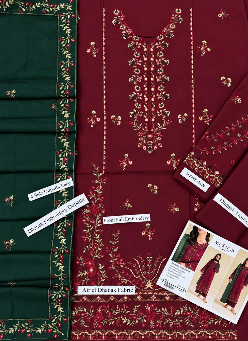 Maria B 1452 – Premium Air-Jet Dhanak 3-Piece Embroidered Suit | Winter Collection 2026–27