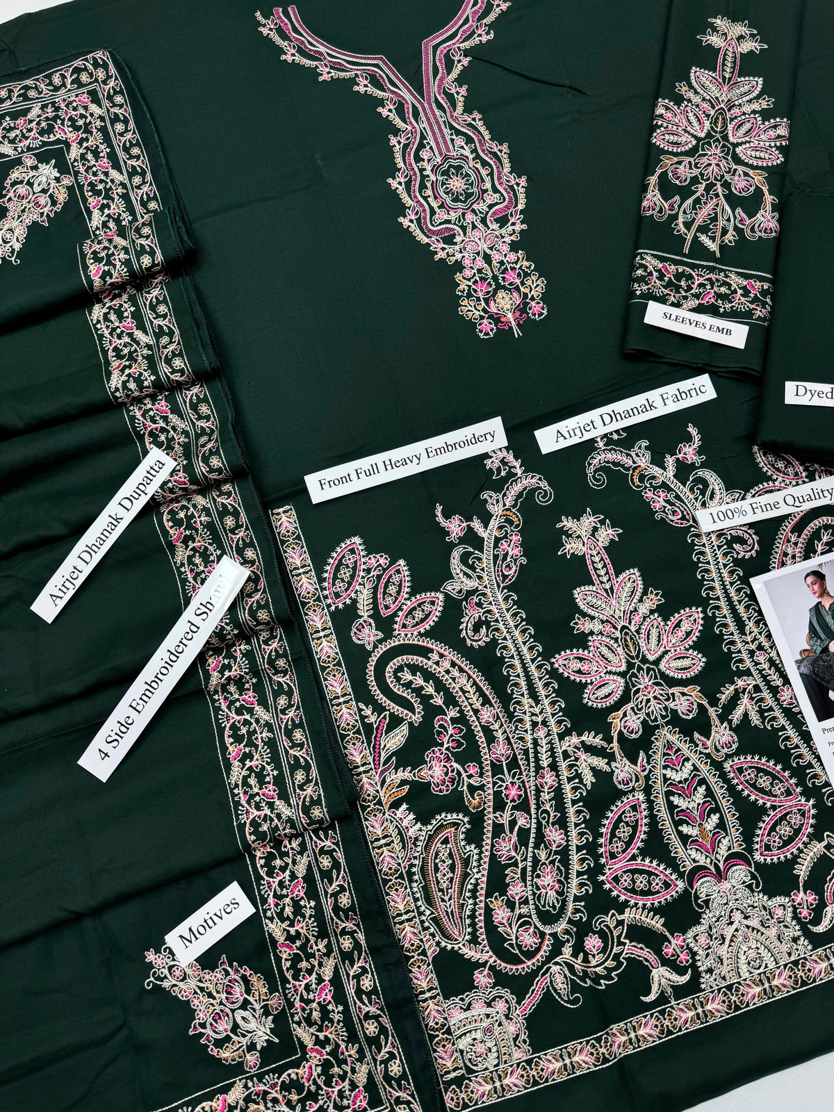 Batik 1270 Premium Airjet Dhanak 3 Piece Embroidered Winter Suit with Shawl