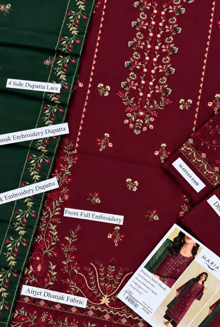 Maria B 1452 – Premium Air-Jet Dhanak 3-Piece Embroidered Suit | Winter Collection 2026–27