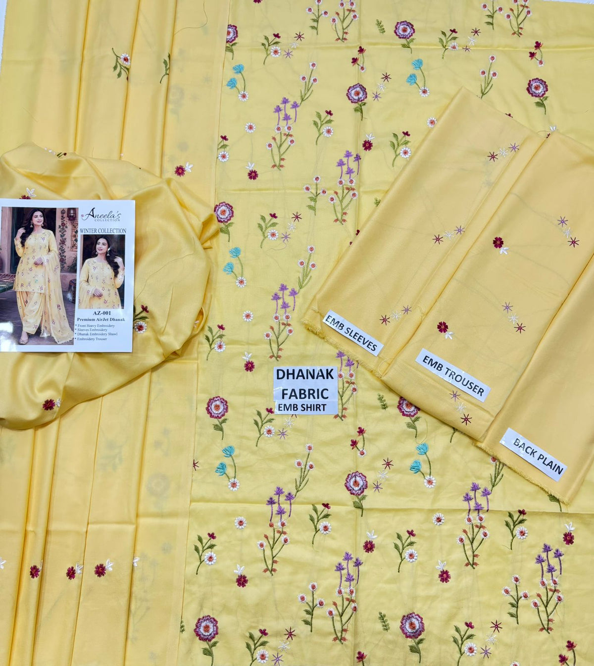 Indian Boti 3 Piece Winter Collection – Dhanak Air Jet Embroidered Suit | Code 001