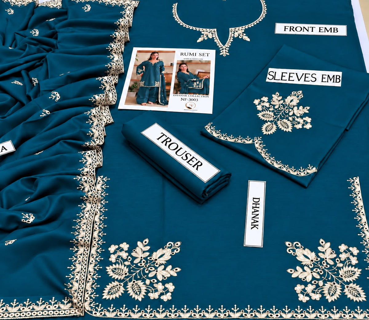 RUMI SET Dhanak 3-Piece Embroidered Suit – Winter Collection 2026–2027 | D# 3003