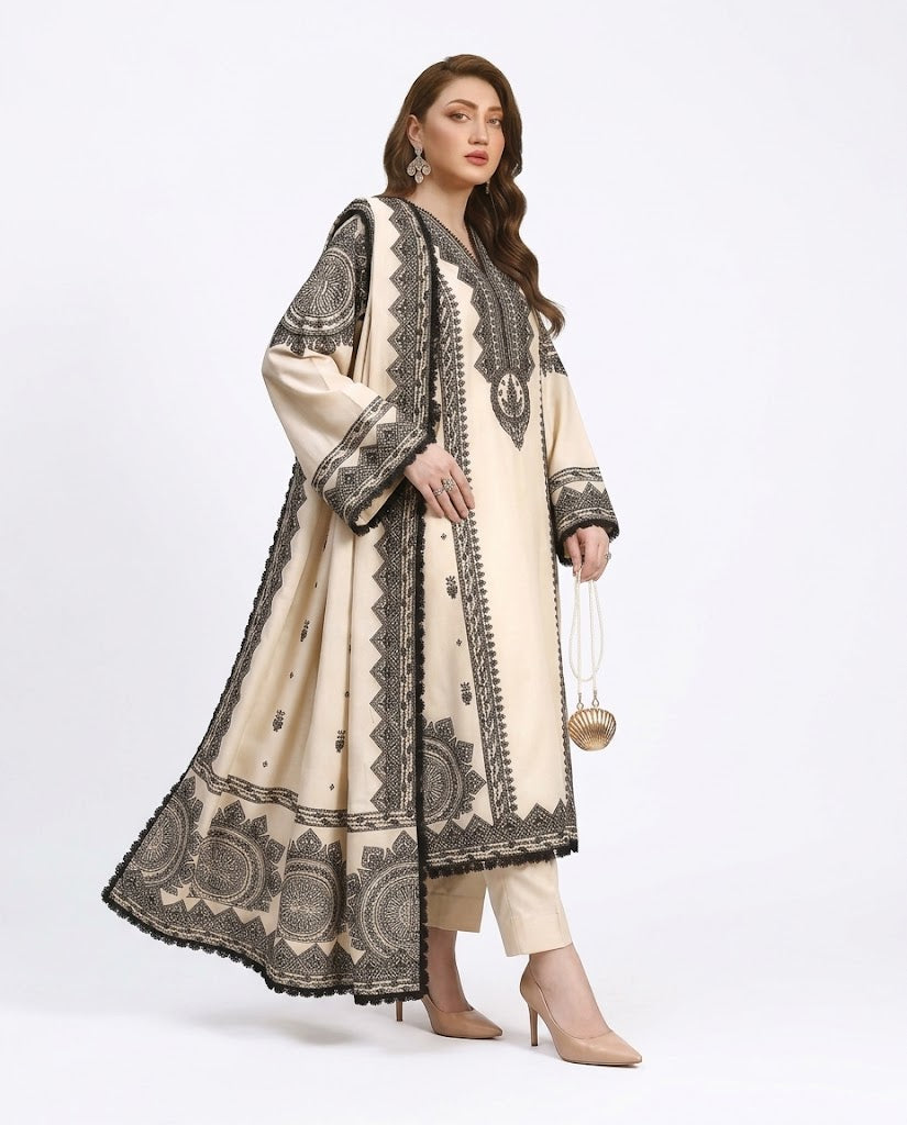 Indian Boti 3 Piece Winter Collection | Dhanak Air Jet Embroidered Suit