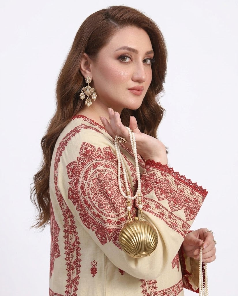 Aneela’s 1425 Premium Airjet Dhanak 3 Piece Winter Suit with Digital Wool Shawl