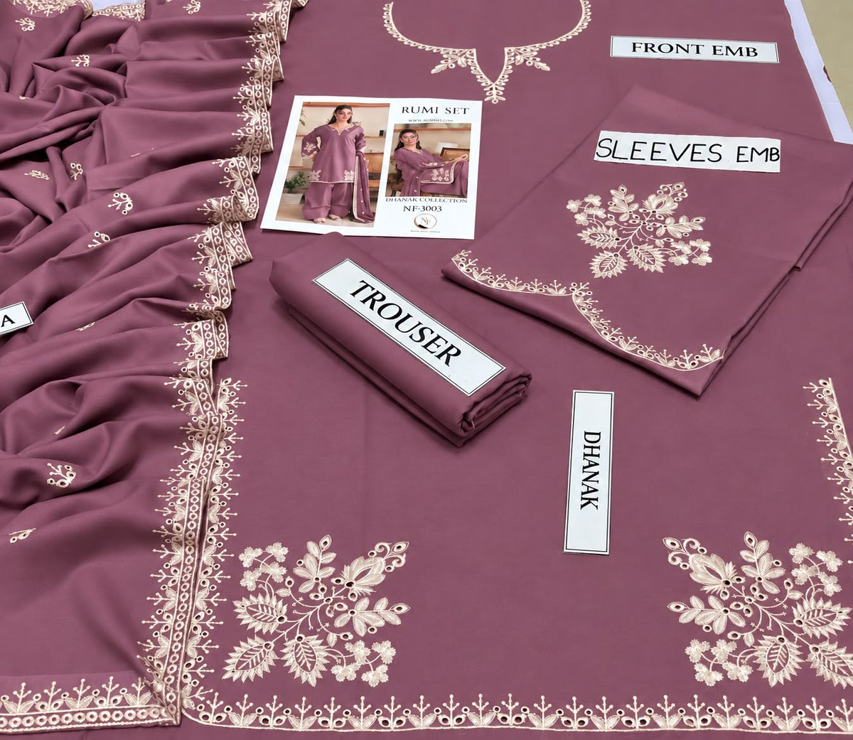 Rumi Set D#3003 – Premium Air-Jet Dhanak 3-Piece Embroidered Suit | Winter Collection 2026–27
