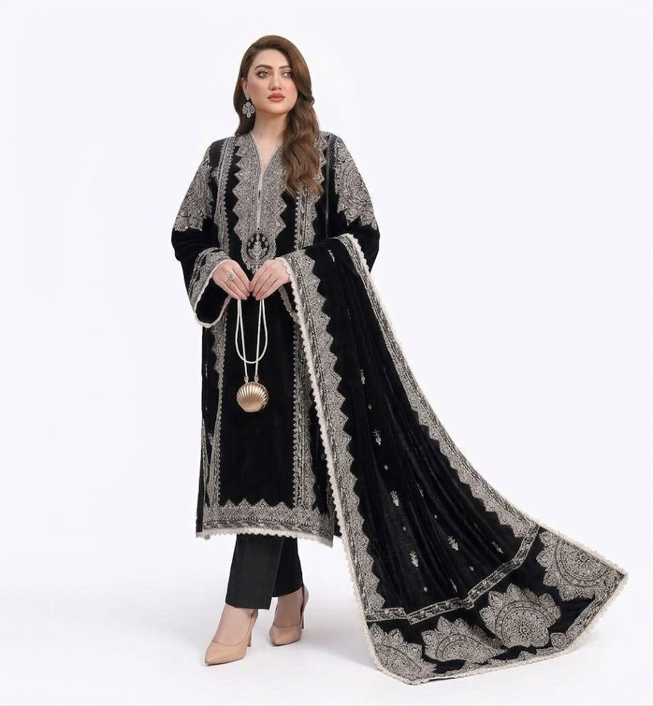 Indian Boti 3 Piece Winter Collection | Dhanak Air Jet Embroidered Suit