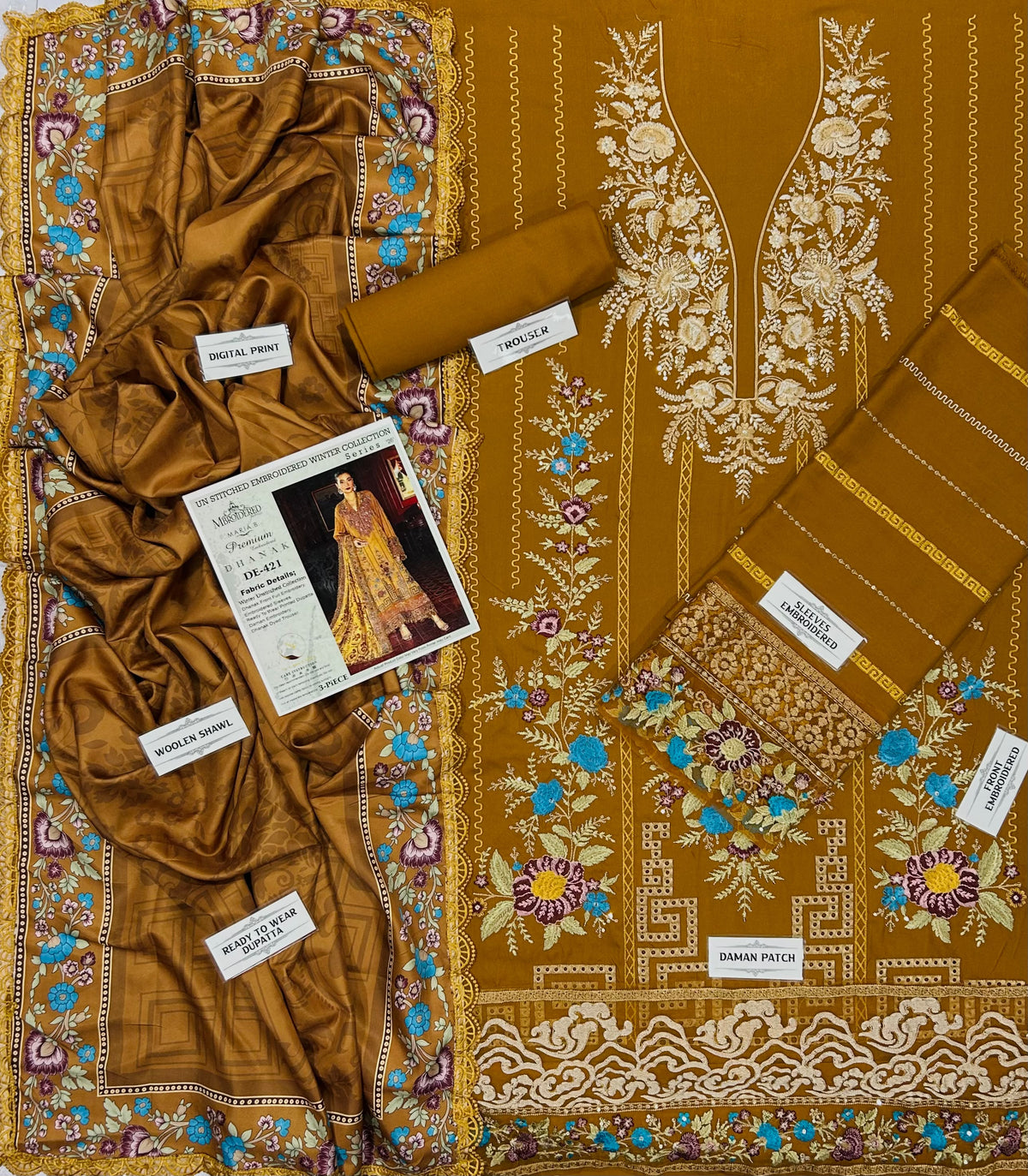 Maria B Premium Air-Jet Dhanak 3PC Embroidered Winter Suit | NF-421