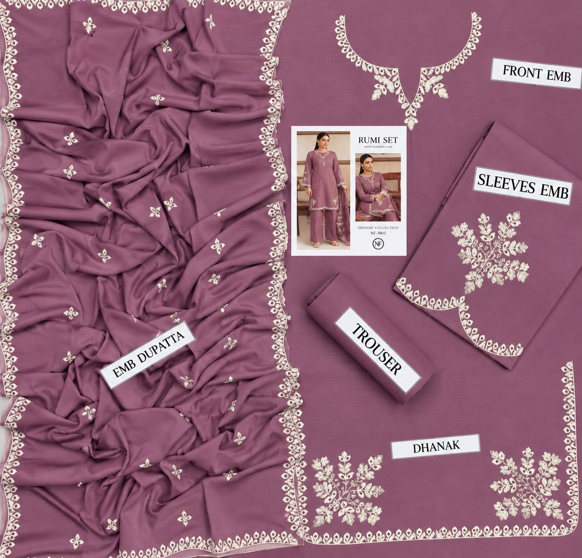 Rumi Set D#3003 – Premium Air-Jet Dhanak 3-Piece Embroidered Suit | Winter Collection 2026–27