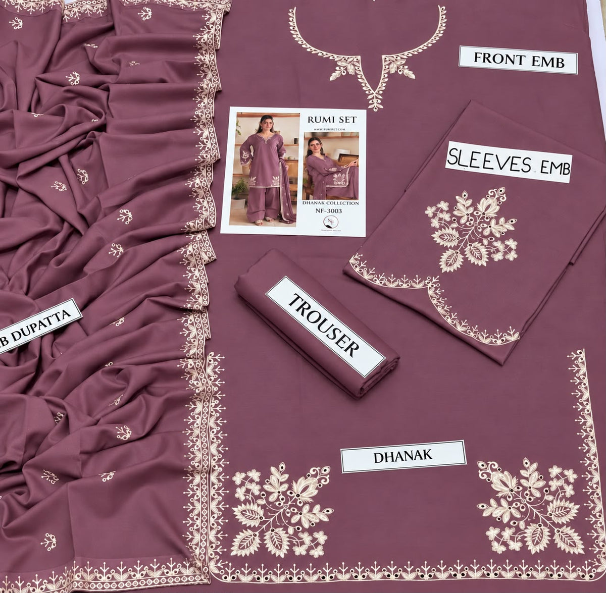 Rumi Set D#3003 – Premium Air-Jet Dhanak 3-Piece Embroidered Suit | Winter Collection 2026–27