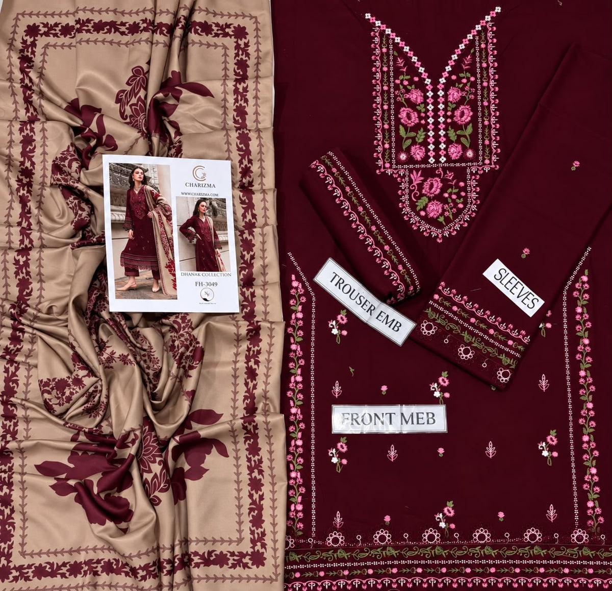 CHARIZMA Premium Dhanak 3-Piece Embroidered Suit – Winter Collection 2026/27 | NF 3049