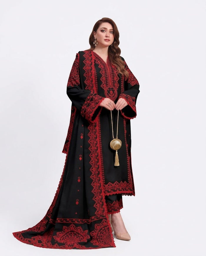 Aneela’s 1426 Premium Airjet Dhanak 3 Piece Winter Suit with Digital Wool Shawl
