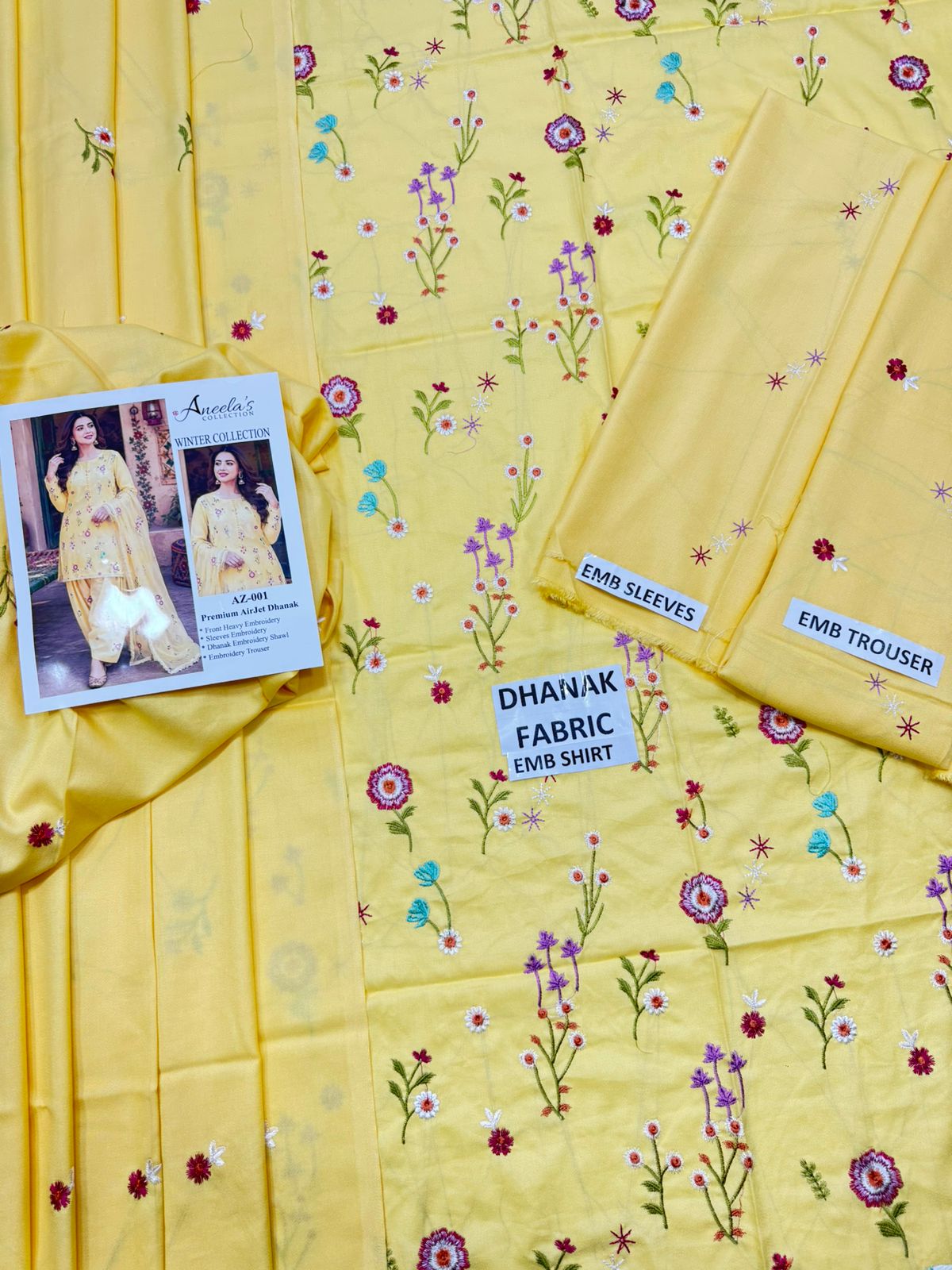 Indian Boti 3 Piece Winter Collection – Dhanak Air Jet Embroidered Suit | Code 001