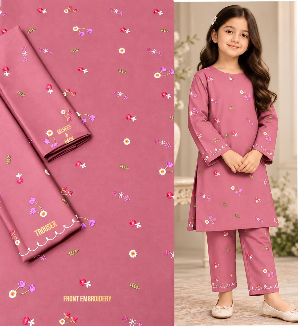 BAREEZE EMBROIDERED DHANAK – KIDS COLLECTION