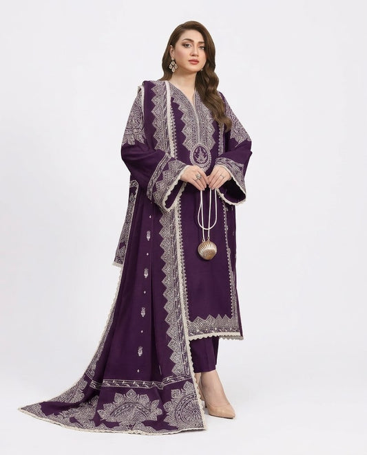 Aneela’s 6211 Premium Dhanak 3 Piece Embroidered Winter Suit with Twill Wool Shawl
