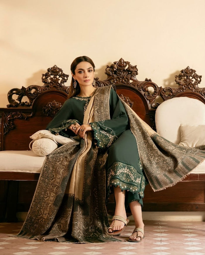 IZEL Premium Dhanak 3-Piece Embroidered Suit – Winter Collection 2026/27 | NF 3048
