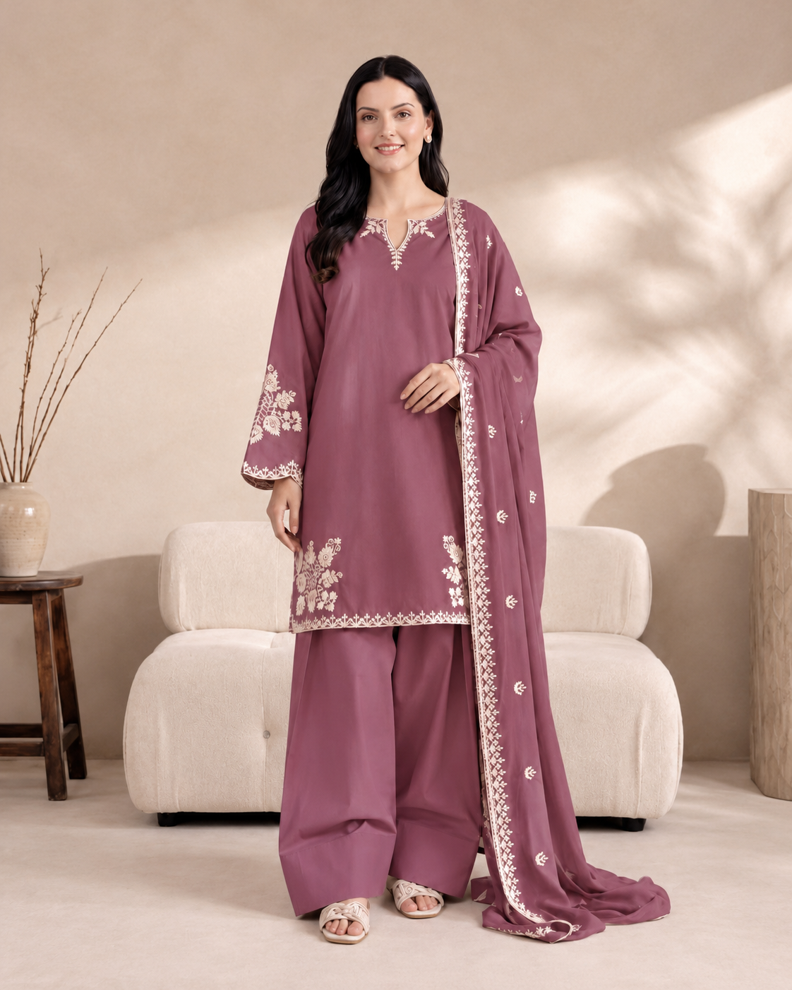 Rumi Set D#3003 – Premium Air-Jet Dhanak 3-Piece Embroidered Suit | Winter Collection 2026–27
