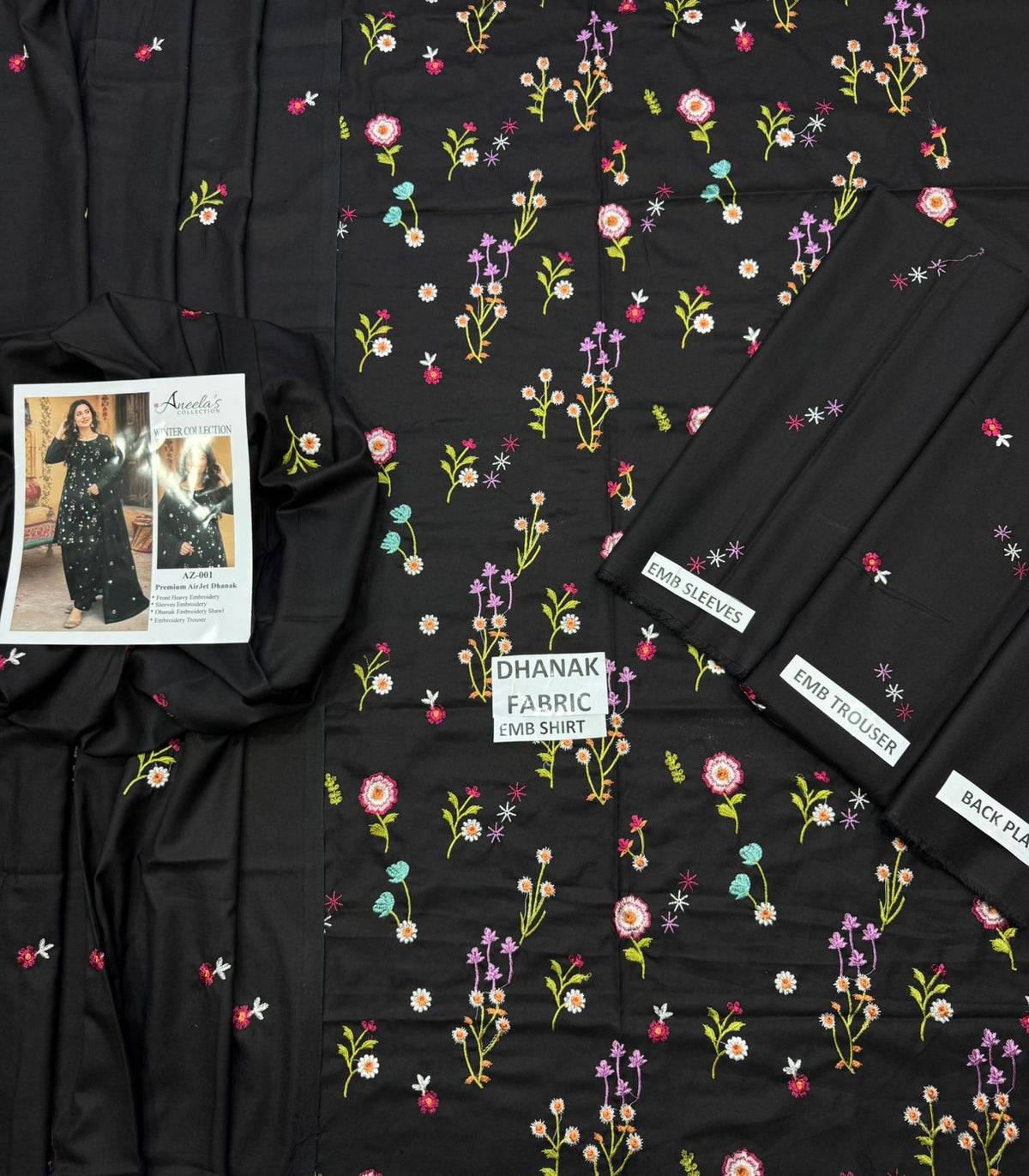 Indian Boti 3 Piece Winter Collection – Dhanak Air Jet Embroidered Suit | Code 001